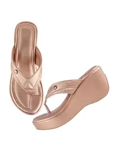 Shoetopia Women's Stylish & Durable Synthetic Wedge Sandals with Resin Footwear Comfort, Perfect for Casual & Dressy Occasions, Trendy Design, Adjustable Fit-Rose-Gold-EU38