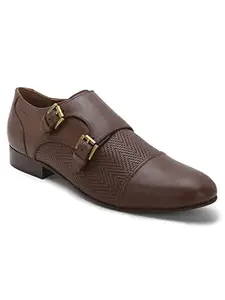 Ezok Men's Genuine Leather Buckle Formal Shoes (Brown, 7 UK)