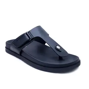 R-SWISS Men's Comfortablel Synthetic Leather Slippers With PU Sole (Black)