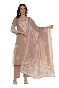 Pistaa's Women’s Elegant Pure Cotton Printed Ethnic Comfort Kurta Pant Dupatta Set for Women