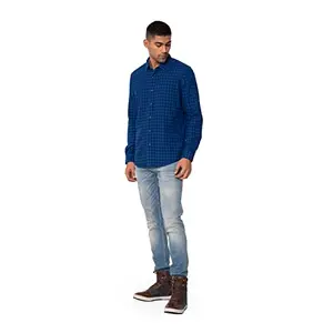 Royal Enfield Checks Cotton Regular Fit Mens Casual Wear Shirt (Blue, M)