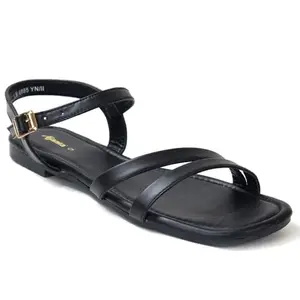 AJANTA Women Black Flats Sandal LB0885