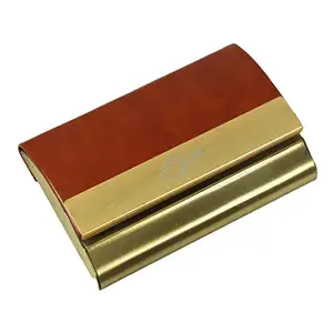 STYLE SHOES Gold Brown PU & Stainless-Steel Business Card Holder Wallet Credit Card Holder with Magnetic Shut for Women