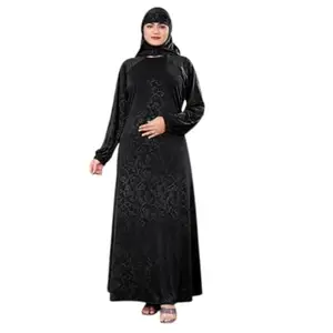 Latest Stylish Simple Work Long Length Loose Fit One Piece Jilbab, Embroided Abaya, burkha, burqa for Girls and Women (Burqa-Wine)