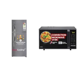 LG 242 L 3 Star Smart Inverter Frost-Free Double Door Refrigerator (GL-I292RPZX, Shiny Steel, Door 28 L Convection Microwave Combination OvenOven (MC2846BV, Black, Auto Cook, Defrost, Indian Cuis