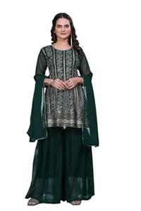Women's Georgette Readymade Kurta & Sharara Dupatta Set Stylish Kurti Set for Women | Embroidered Work Kurta Set For Any Occasion