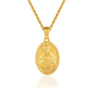 Memoir Brass Goldplated Jesus Christ and mother mary reversible chain pendant Christian Jewellery Chain pendant necklace Catholic (PCKL0584)