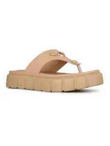 Inc.5 Womens Beige Casual Solid T-Strap Slip-On Flat Sandals
