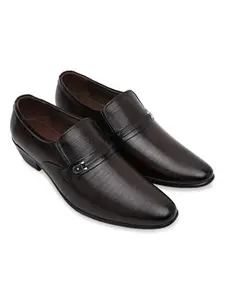 Regal Maroon Men Textured Leather Formal Slip Ons