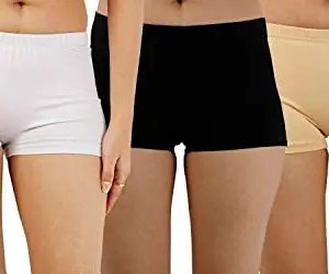 Generic Silverlake Women Cotton Comfortable Fabric Daily Use Regular Wear Mid Rise Full Panty Boyshot Shorts Pack of 3 - White Black Beige (XL)