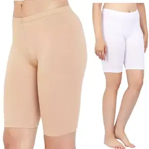 feelin Women's Cotton Stretchable Cycling Shorts (Set of 2) (Skin&White-L)