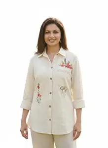 Hitarth Fashion Women’s Khadi Cotton Regular Shirt | Solid Regular Fit Casual & Office Wear | 3/4 Sleeves Ethnic Western Fusion Shirt | Breathable Handloom Fabric