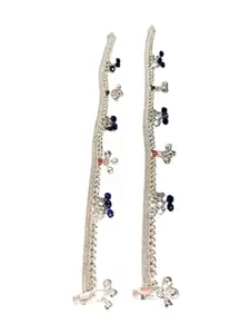 Anklets For Women White Metal Pair Anklet Traditional Silver Platted For Girls & Women.
