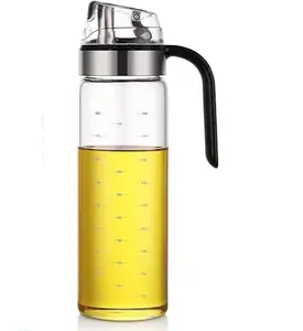 Auto Flip Cooking Oil Bottle, 550ML Olive Oil Bottle Dispenser for Kitchen, Glass Cruet Bottle with Non-Slip Handle for Olive Oil, Vinegar, Soy Sauce (Pack of 1)