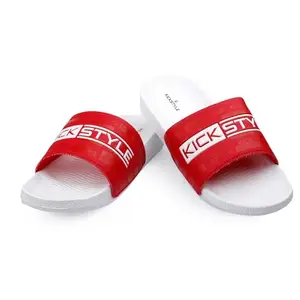 KICKSTYLE Latest Comfortable Light Weight Casual Durable Trendy Stylish Red and White Sliders for everyday wear, Extra Soft and Doctors Recommended Anti Skid Sole Comfort Slippers (WHITE RED, UK Footwear Size System, Adult, Men, Numeric, Medium, 7)