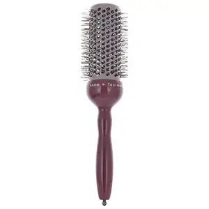 Scarlet Line Professional SPH003-44 MM Professional Large Ceramic Hot Curling Round Hair Brush with Wooden Handle For Men And Women, Red and Silver