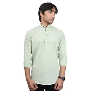 ORIGENS Luke S Black Men's Slim fit Short Kurta | Solid Linen Kurta | Mandarin Collar | Full Sleeve | Cotton Blend