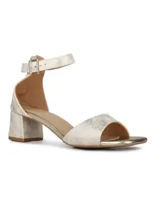 Inc.5 Womens Golden Party Wear Printed Square Toe Block Heel Sandals
