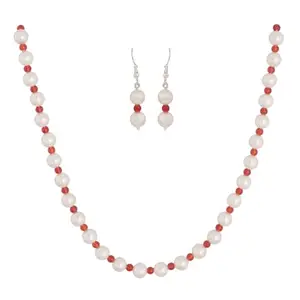 Ratnavali Jewels Imitation Pearl 8mm Strand Necklace Moti Mala Jewellery Set with Earrings for Women Girls-Red