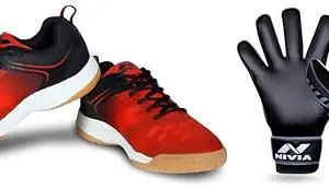 Nivia HY-Court 2.0 Badminton Shoe for Mens (Red/Black) Size - UK-9 Ditmar Spider Goalkeeper Gloves for Men & Women (Black) M