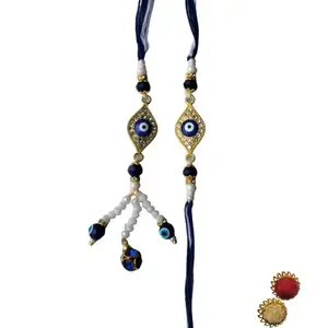 Rakhi with Traditional Evil Eye, Navy bhaya & bhabhi Set Blue and Gold I Special Raksha Bandhan Offer