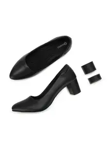RASHKI Lyne - Convertible Heels - 2 Heels attachements (1.5 inch & 2 inch) Size - 36, 37, 38, 39, 40 & 41 (2 Heels) (Matte Black, UK Footwear Size System, Adult, Women, Numeric, Medium, 5.5)