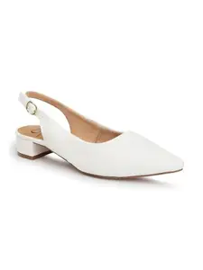 Carlton London Women White Stylish Slip On Shimmer Backstap Fashion Sandals for Casual use, Outdoor, Party and Holidays with Block Heels (37)