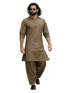 VASTRAMAY Men Swiss Slub Cotton Pathani Kurta with Silk Blend Patiala | Eid Festive Set