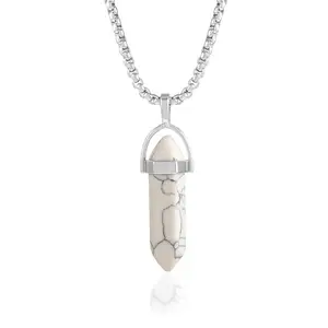 Memoir Natural White Howlite (safed Firoza) certified energised Stone Pendant with Chain for Reiki and Crystal Healing for Men and Women (PCDM3718)