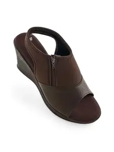 V-WALK Women's Ankle-Strap Fashion Wedge Heel Sandals | Evening, Party & Smart-Casuals Wedges for Women | Heel Height: 3 Inches | Brown
