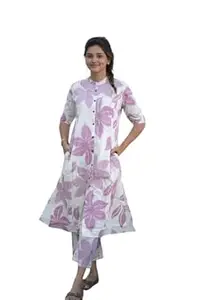 Women's Rayon Floral Printed A-Line Kurta with Pant