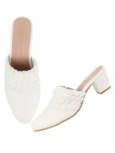 The White Pole Casual and Classy Block Heel Mules Light Weight Comfortable & Trendy Bellies for Girls & Women