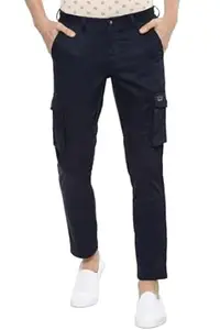 Louis Philippe Men's Slim Fit Solid Cotton Blend Cargos