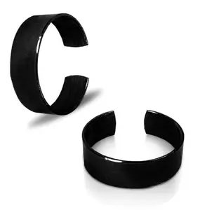 Bigwheels (Pack Of 2 Pcs Black Color Unisex Stainless Steel Stylish Trending Adjustable Open-Cuff Plain Thin Funky Thumb/Toe/Knuckle Finger Band Ring (Free Size)