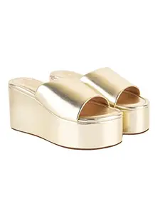 Shoetopia Embellished Golden Platform Heels For Women & Heels /UK7