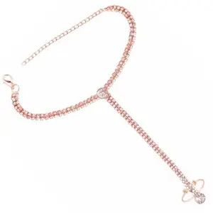 VAMA FASHIONS Crystal Stone Hand Bracelet with Finger Ring Bridal Diamond Hathphool Hath Panja Hand Harness for Women (Rose Gold Hathphool)