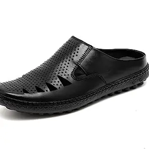 ARAMISH Men's Black Leather Back Open Sandals - 06 UK