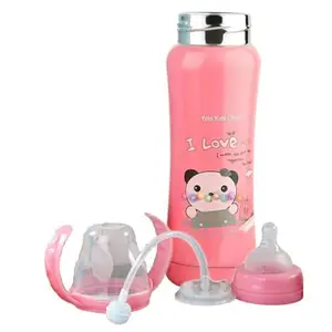 Duggu Kids 3 in 1 Stainless Steel Thermal Insulation Baby Feeding Bottle for Hot and Cold Milk | BPA Free | Pack of 1 (Pink) 180 ML