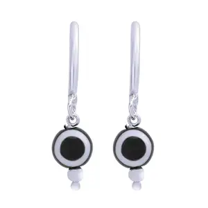 Nemichand Jewels Pure 925 Sterling Silver Evil Eye Hoop Earrings For women