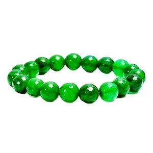 RRJEWELZ Natural Green Onyx Round Shape Faceted Cut 8mm Beads 7.5 inch Stretchable Bracelet for Healing, Meditation, Prosperity, Good Luck | STBR_03935