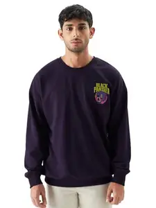 The Souled Store Official Truck Art: Black Panther Men Oversized Sweatshirts Sweatshirts Hoodies Pullovers Crewneck Hooded Zip-Up Graphic Printed Solid Color Block Sportswear Casual Warm Cozy