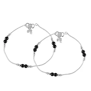 Vivastri Traditional Silver White/Black Metal Payal Anklets Pair for Women & Girls [VIVA1017PYL]