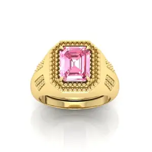 MBVGEMS 4.00 Carat Pink Sapphire Gold Plated ring Gold Plated Ring Astrological Adjustable Ring Size 16-22 for Men and Women
