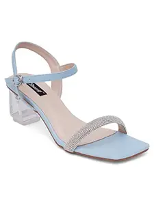 SHERRIF Women's Stylish Blue Ankle Starp Block Heel (40 EU)
