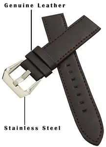 Ewatchaccessories 20mm Genuine Leather Watch Band Strap Fits MARI GMT Brown With Brown Stich Pin Buckle