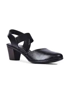 Liberty Healers T840-06 Fashion Block Heel Slip-on Sandal For Women - PU Sole | Softy Leather Upper | Leather Insole | Lightweight, Comfortable & Moder Design | Durable & Breathable (Black - 40 EU)