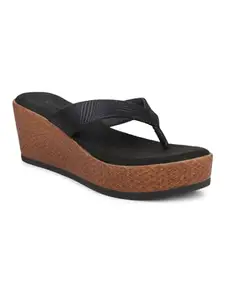 Inc.5 Women Black Striped Embellished Wedge Heels