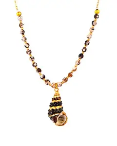Gempro Gemstones Jewelry Genuine Black Fire Crackled Agate Conch Shell Chain Pendant Gold Plated Long Necklace For Women and Girls