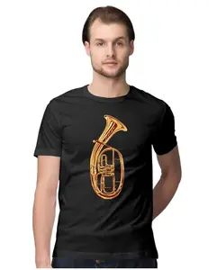 ALLEN BLACK Men's Regular Fit T-Shirt Tenor Horn Musical Instrument 100% Cotton T-Shirt Black_TENHRNM-Black XL Men Round_