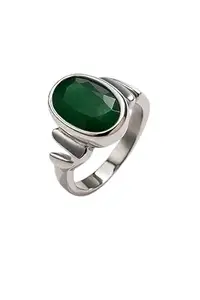 VA Jewels 925 Sterling Silver Created Emerald Panna Ring for Men & Women | Oval Cut Green Gemstone Designer Astrology Ring(18.5)